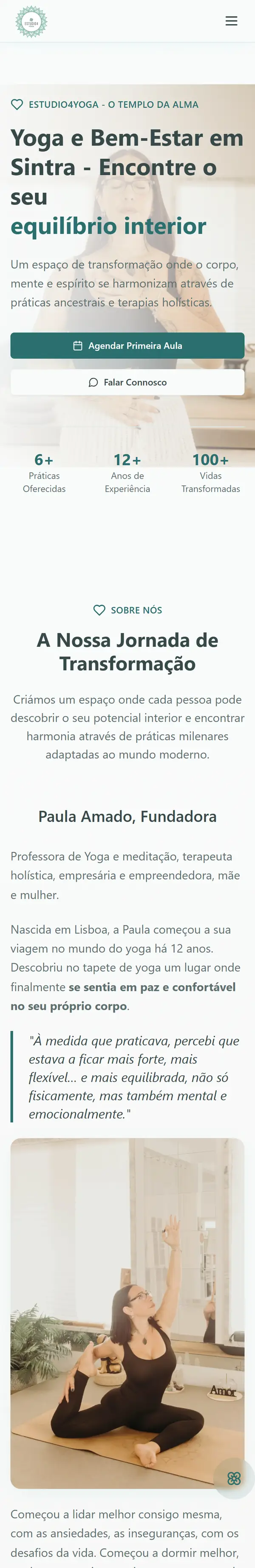 O site do Estudio4Yoga, visto no telemóvel